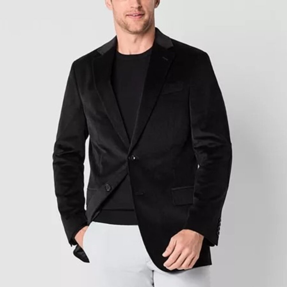 Stafford Mens Stretch Fabric Corduroy Classic Fit Sport Coat, 46 Short, Black